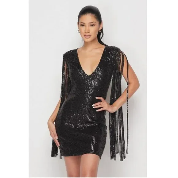 hera fringe maxi dress in black Hera dress in champagne main image 1